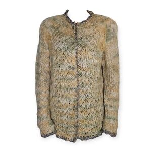 NWT Vintage Hand Knit Rustic Boho Long Mohair Cardigan  XL Earth Tones